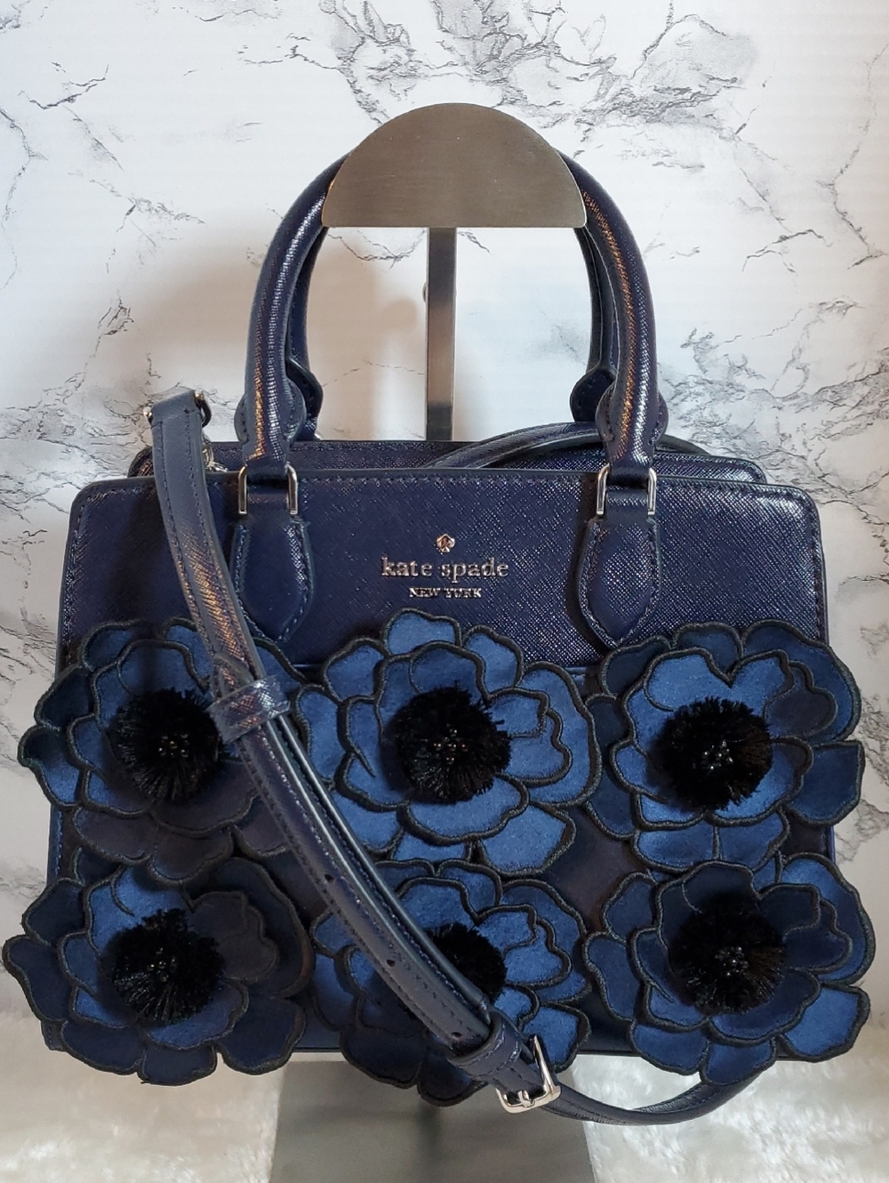 kate spade Navy Blue Floral Appliqué Satchel